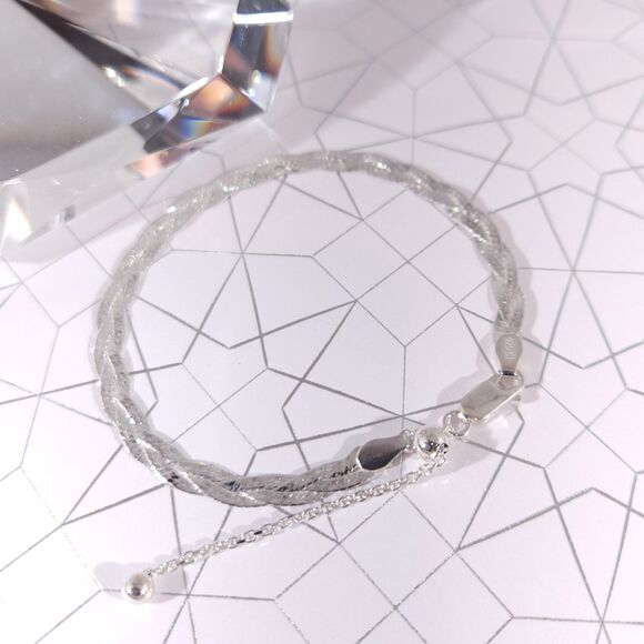 Sterling Silver Bracelet 3 Strand Braided - Picture 7 of 7